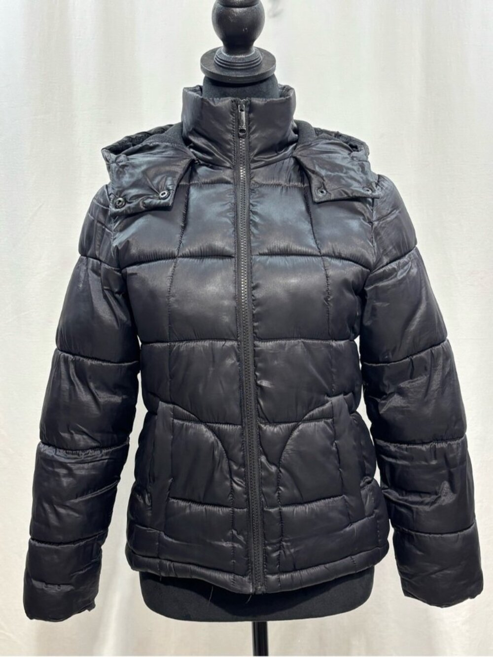Sam Edelman Black Quilted Removable-Hood Puffer Jacket Sz 14 winter school 512